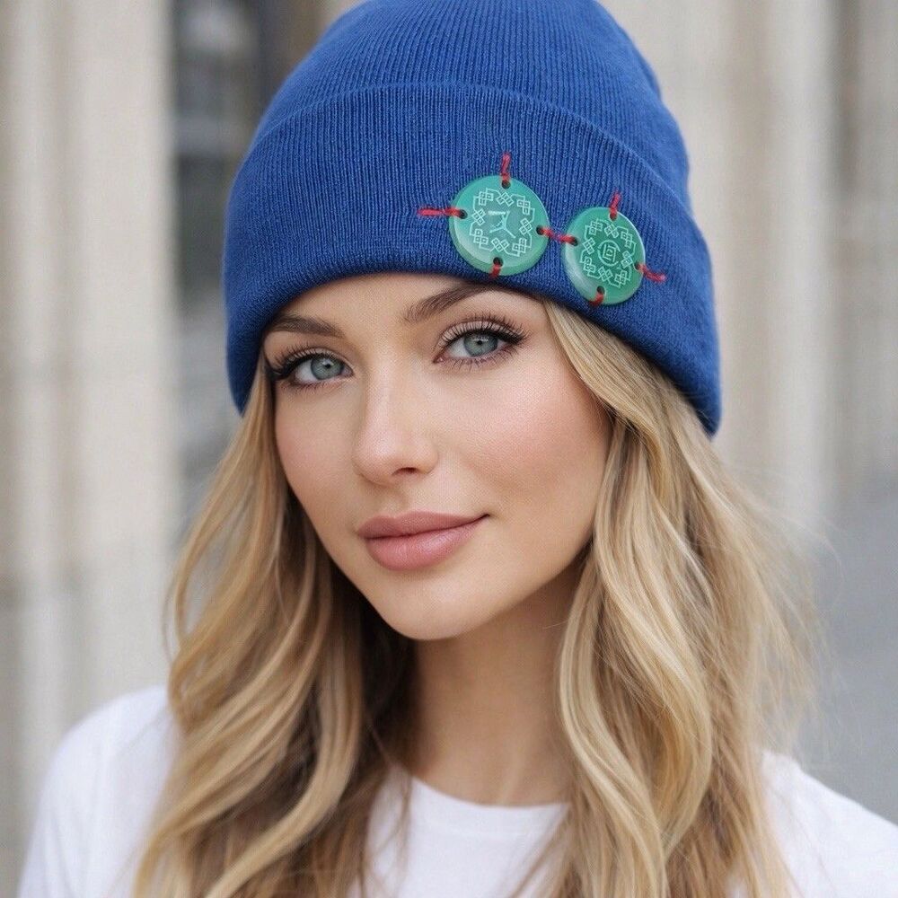 Air Jordan x CLOT Blue Knit Jade-Green Medallion Accents Utility Beanie